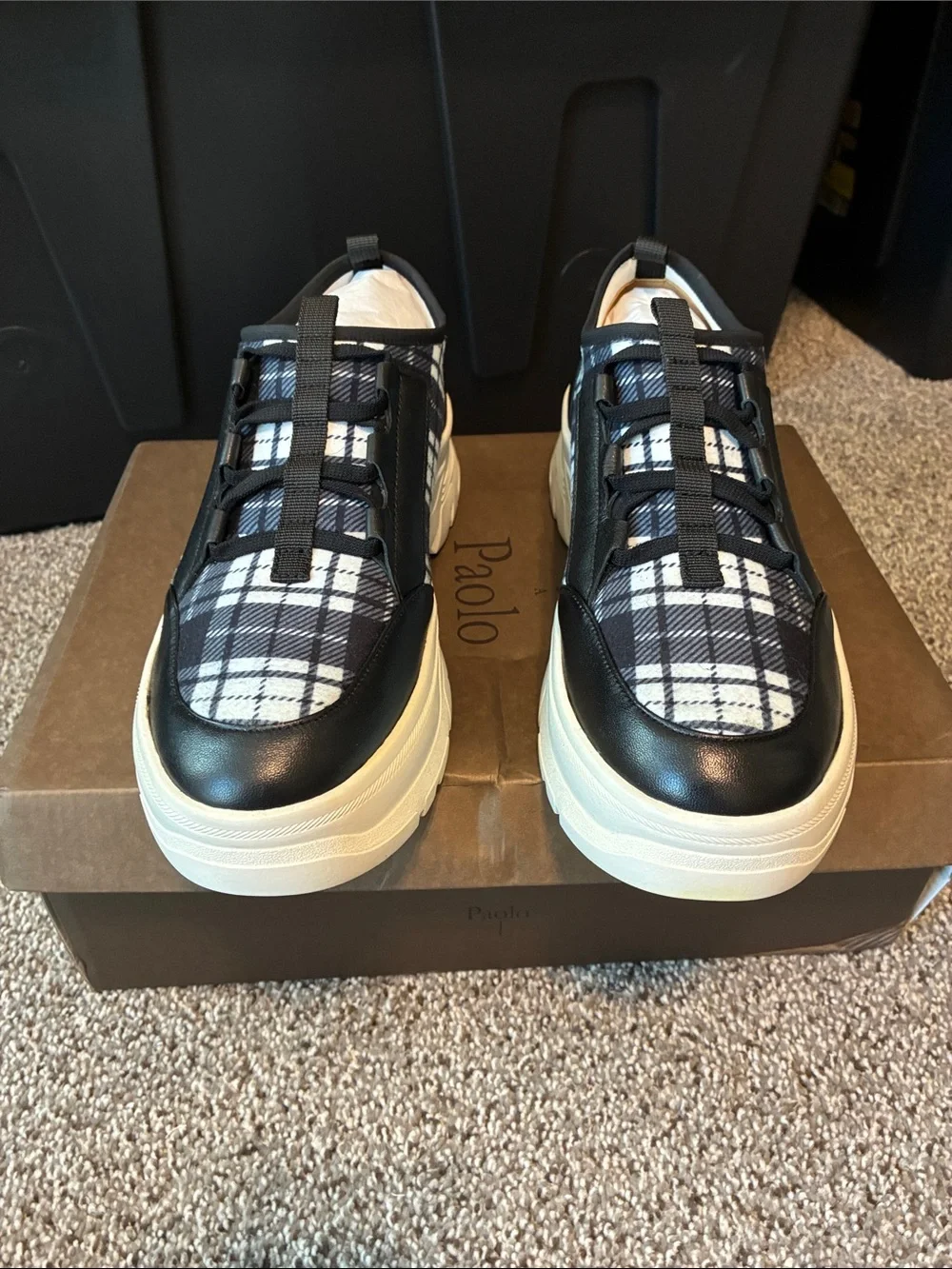 Paolo Women’s Black & White Plaid Chunky Athletic Sneaker